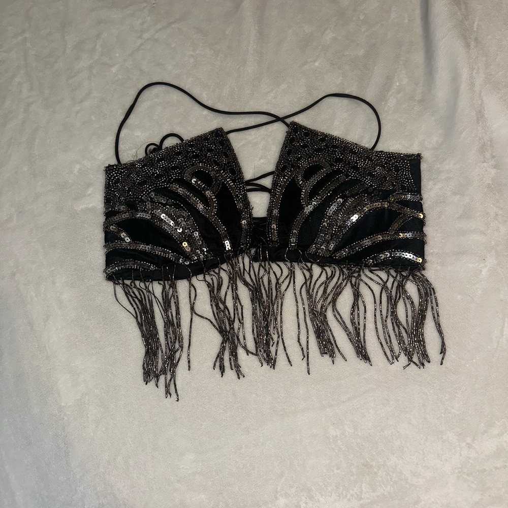 Love J Black and Silver Sequin Crop Top